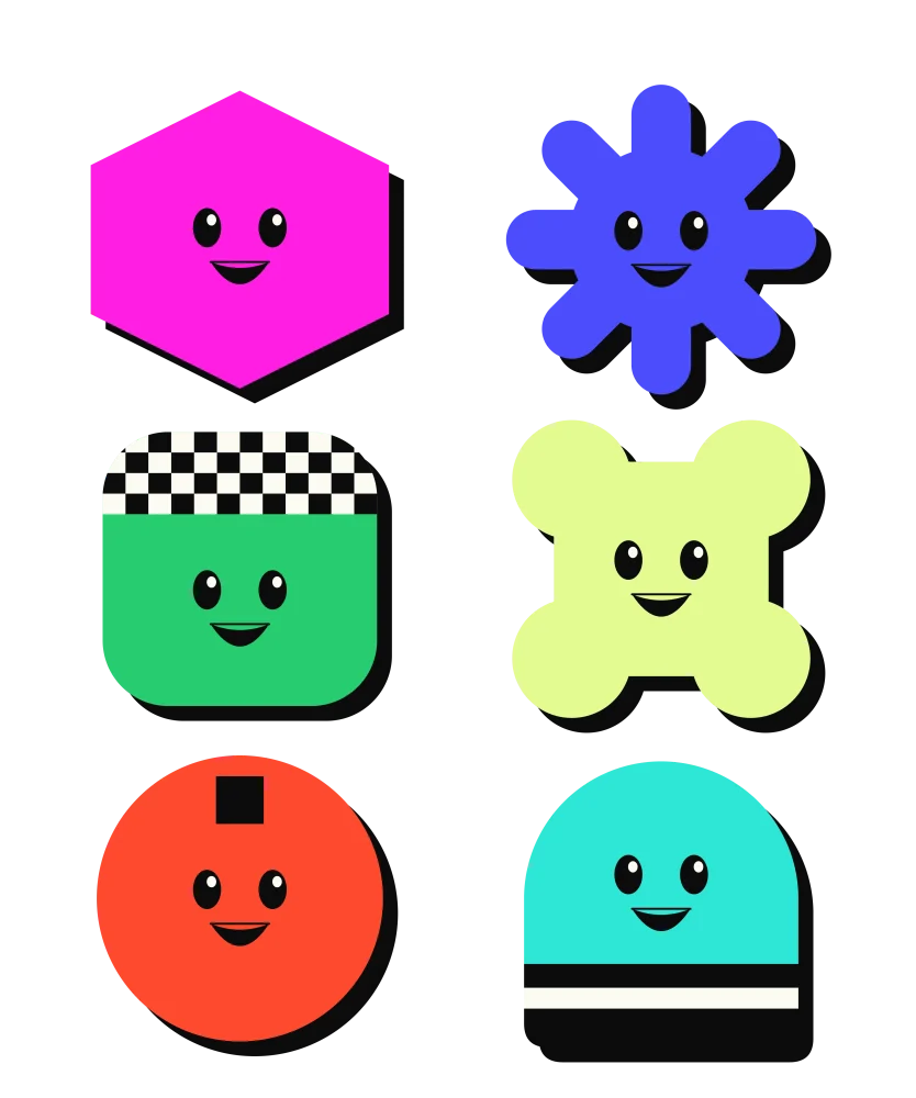 all six parlingy buddies arranged in a grid